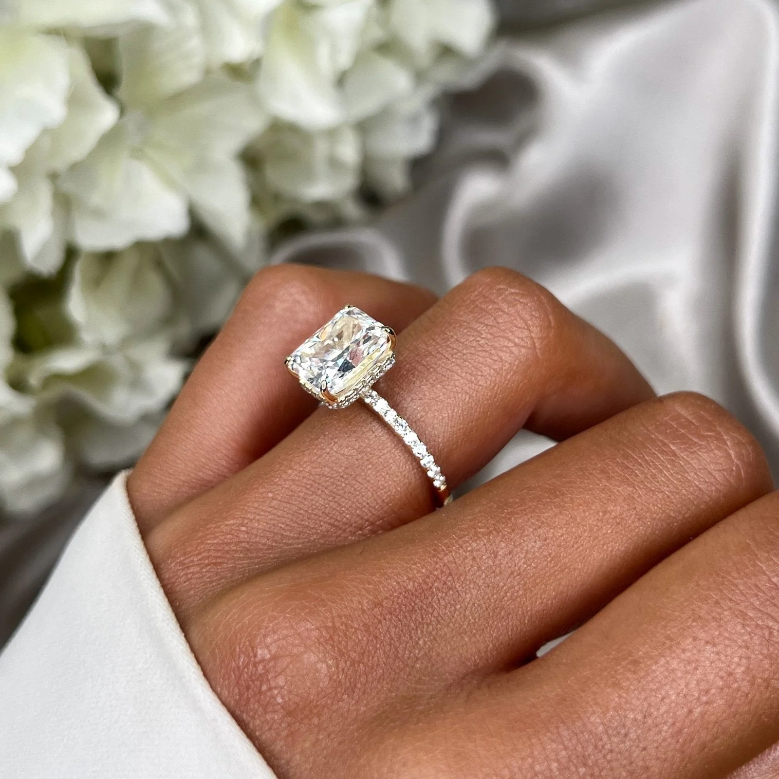 18K Gold Jasmine Ring + Wedding Band Ring - Image 8