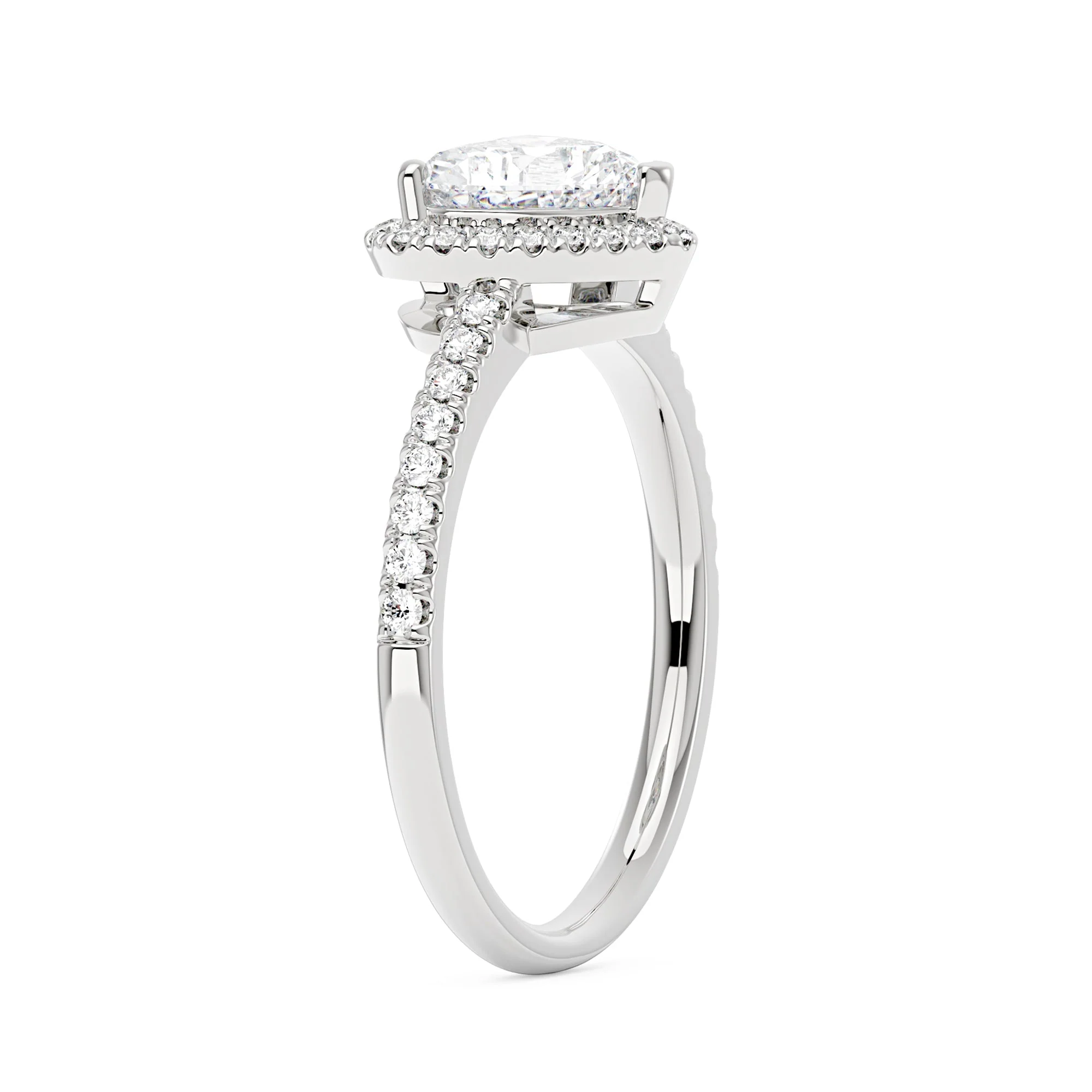 Heart Moissanite Halo Ring with Pavé Band - Image 2