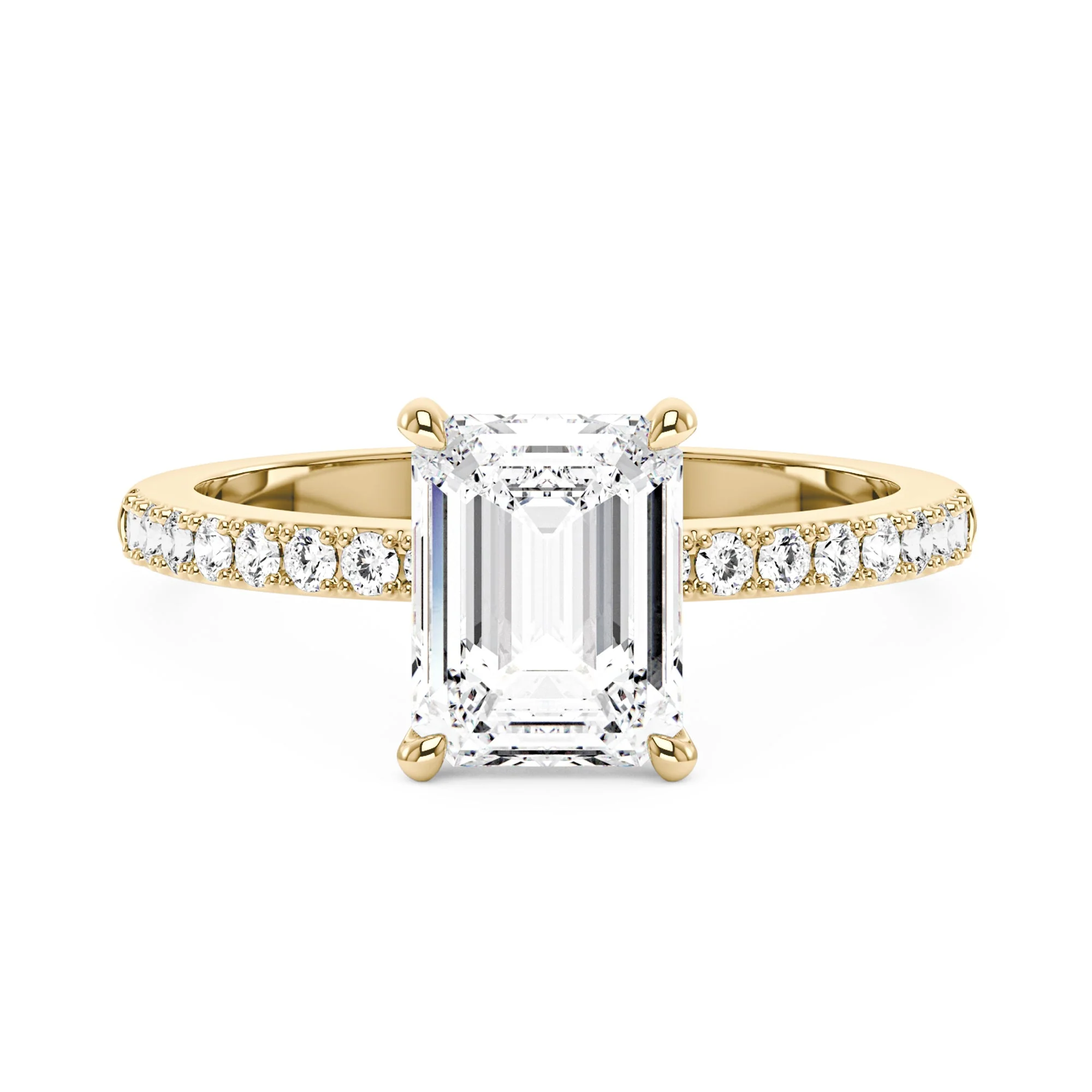 Emerald Hidden Halo Ring With Pavé Band - Image 4