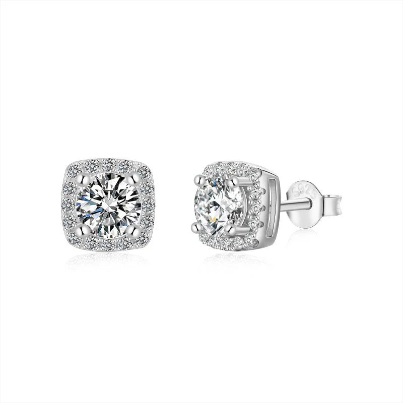 Sterling Silver Mini Square Halo Earrings